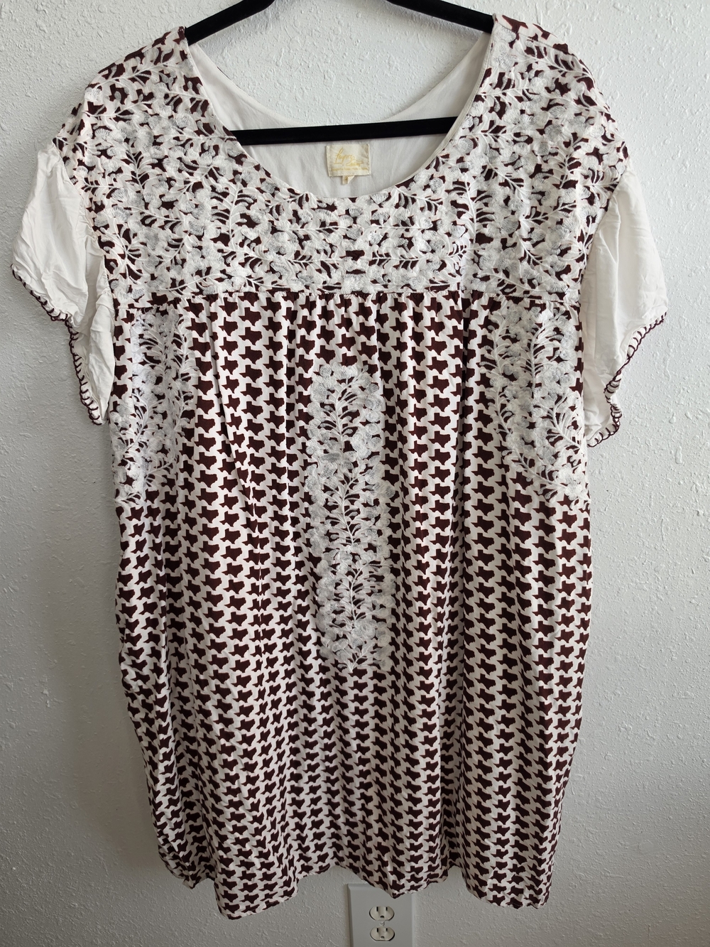 Layerz Clothing Texas Print Embroidered Boho Dress 2XL Burgundy Ivory Gameday